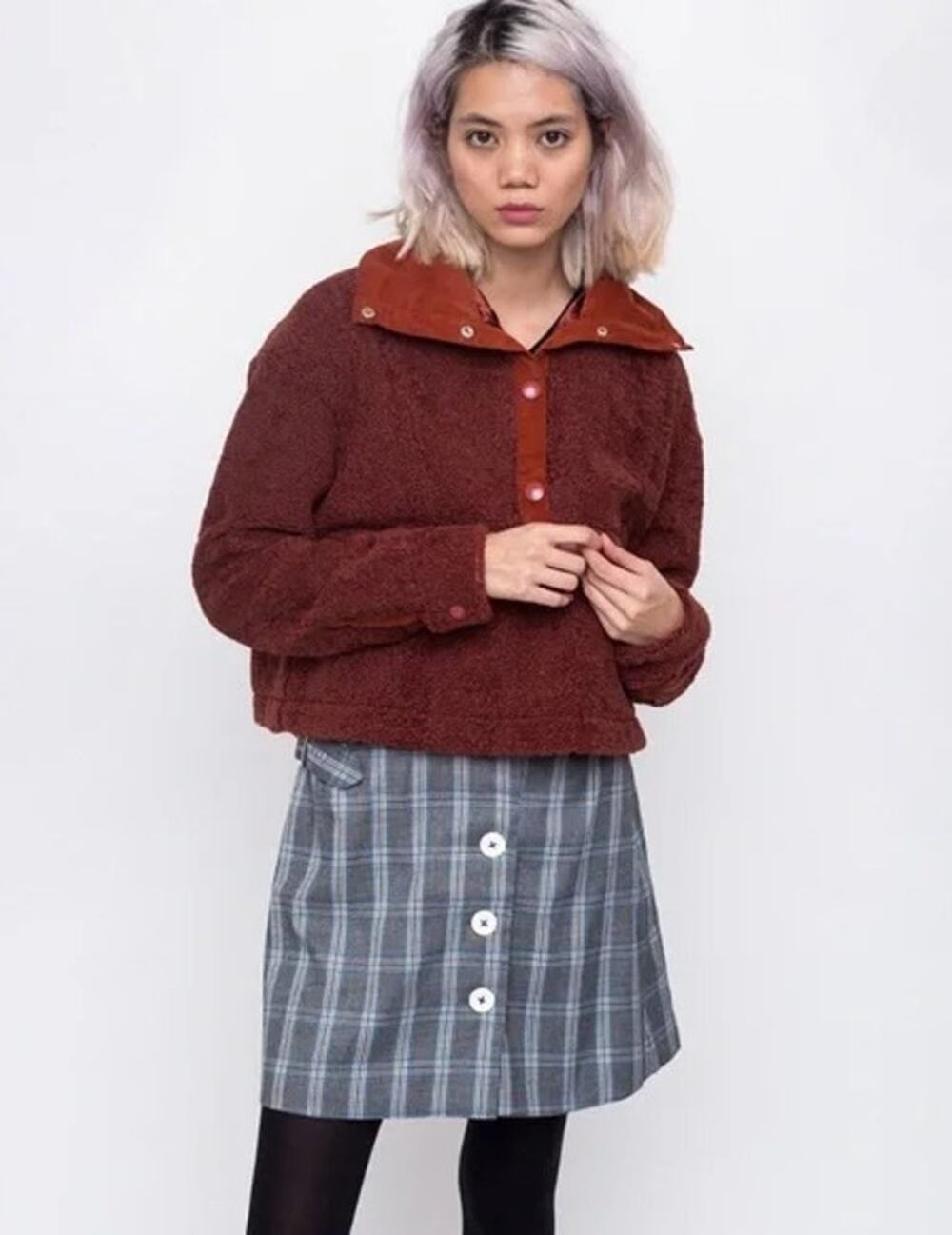 House of Sunny Brown Long Sleeve Half Snap Fleece Teddy Sweater Top Size 8